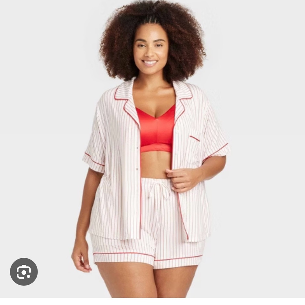 New! Auden cloud knit! Striped Women's Pajama Set with Red Accents